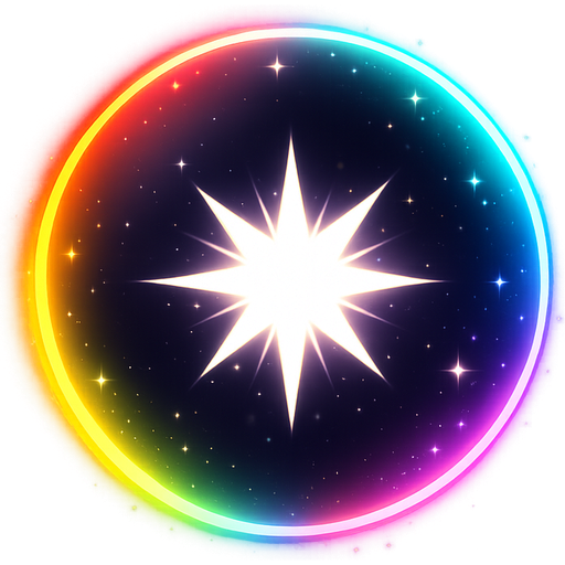 The Joker Orb: an iridescent neon ring around dark starry glass with a white eight-pointed star at its centre.